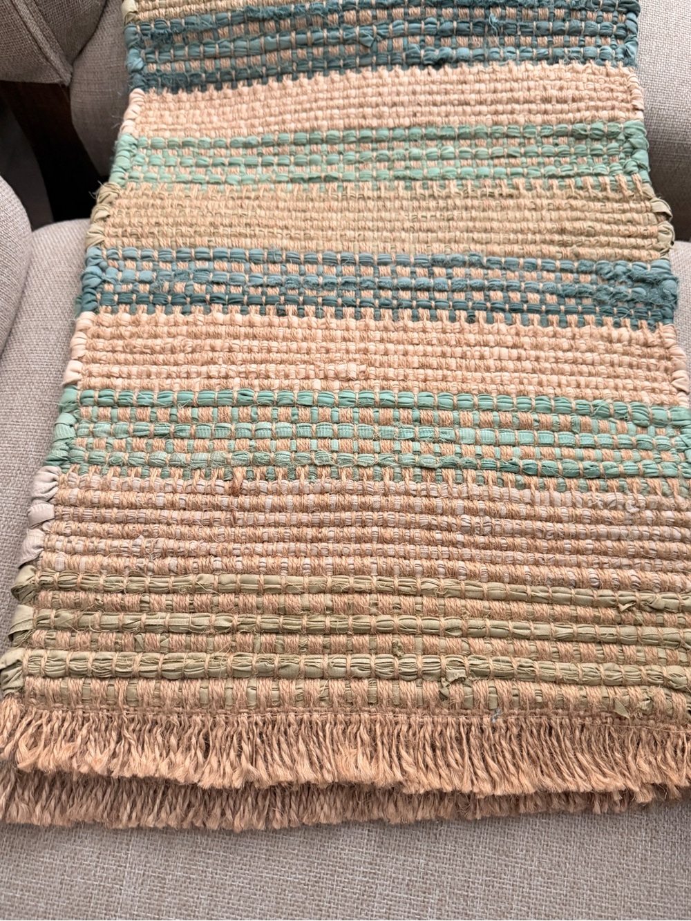 Handwoven Striped Cotton Jute Table Runner 72”
